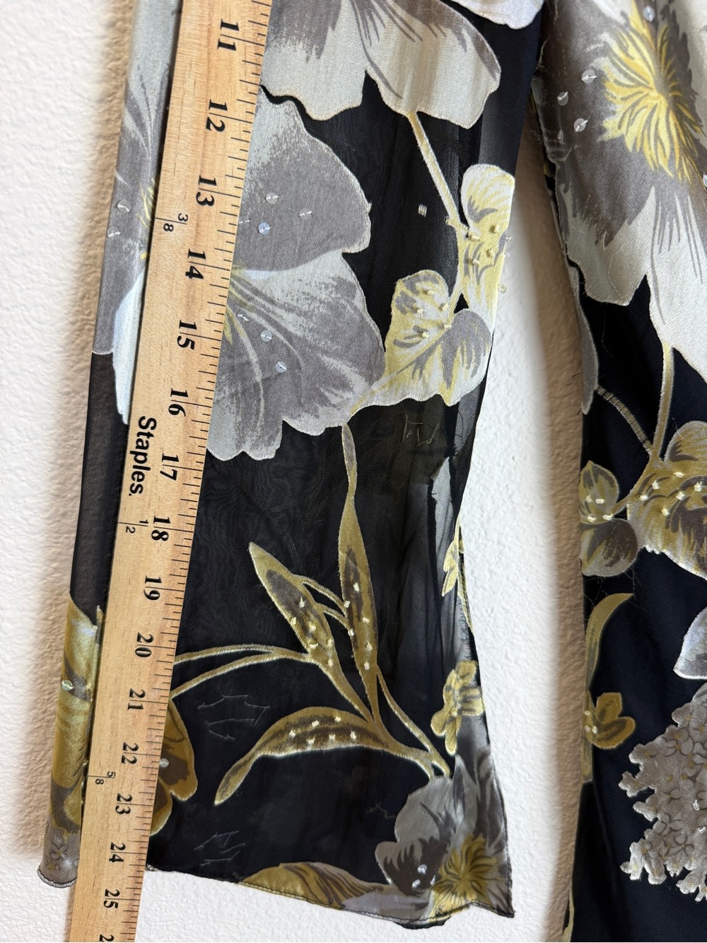 Adrianna Papell Boutique Silk Floral Beaded Asymmetrical Top Bell Sleeve L - Picture 8 of 9